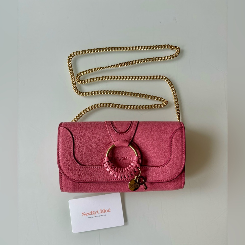 NEW See by Chloé Leather Hana Continental Wallet on Gold Chain $385.00
